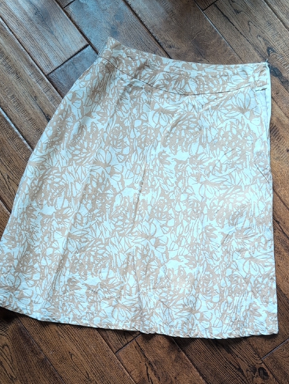 Merona Cream and Tan Floral A-Line Skirt